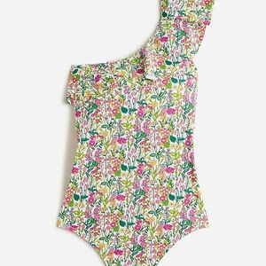 Women's J. Crew Ruffle One-Shoulder One-Piece Floral Swimsuit, Size 10